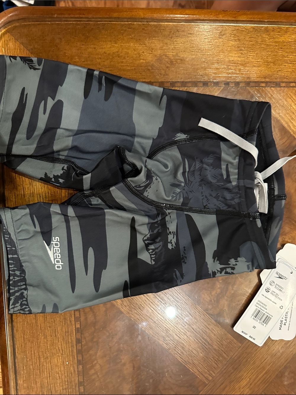 Speedo Black & Gray Camo Jammer Swim Shorts